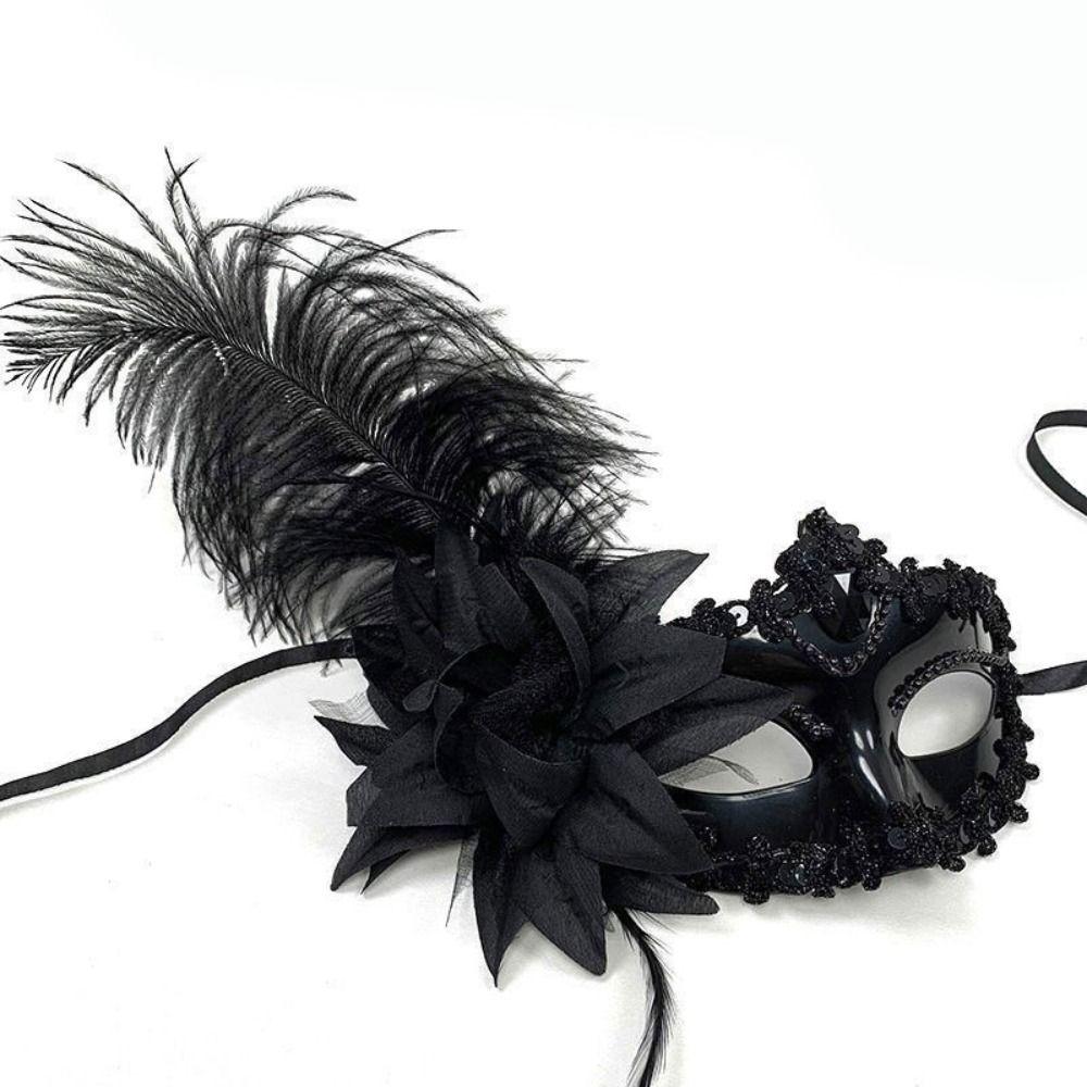 Flower Feather Mask Rhinestone Masquerade Ball Mask Creative Half-Face Mask Women's Event