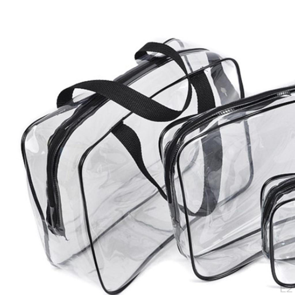 Bags, 3Packs Cosmetic Makeup Bags Set Waterproof Clear PVC w/ Zipper Handle Portable Travel Pouch