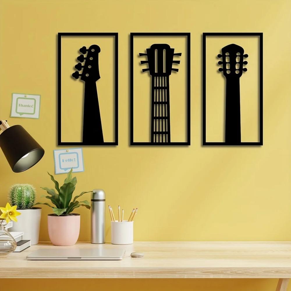 3pc/set Metal Wall Art Sculpture Decorative Musical Instrument Wall Sculpture Decor Music Style Metal Wall Decoration Music Sign