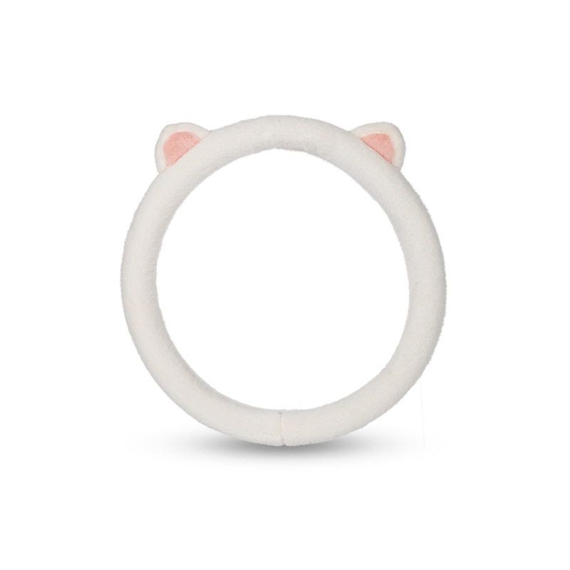 Car Steering Wheel Cover with Cute Cat Ears, Comfortable Winter Plush Cartoon Style for Women, D-Shaped Steering Wheel Cover