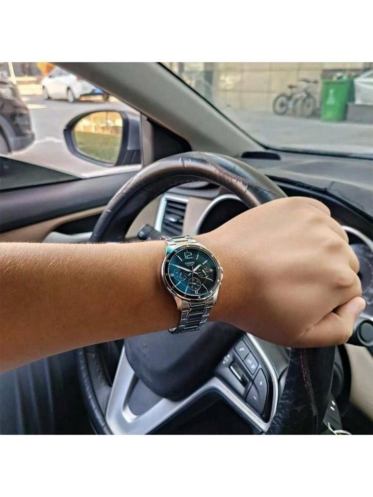 STANDARD Series Waterproof Quartz Movement Stainless Steel Strap Japanese-Korean Style Men's Watch with Black Dial MTP-1374D-1A