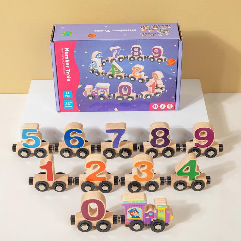 Wooden Magnetic Number Train for Kids - Color Recognition Toy