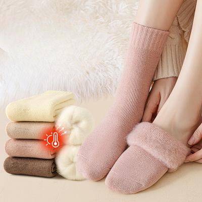 Wool Super Thick Socks, Women's Winter Mid-calf Socks with Fleece Added, Thickened and Warm Cashmere Long Calf Socks, Postpartum Socks