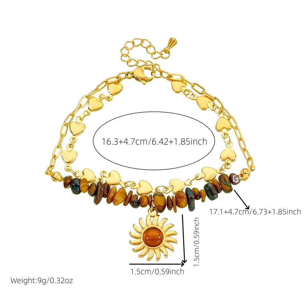 Stainless Steell Maillard Sun Flower Heart Bilayer Bracelet Women Hand Chain Jewelry Gift