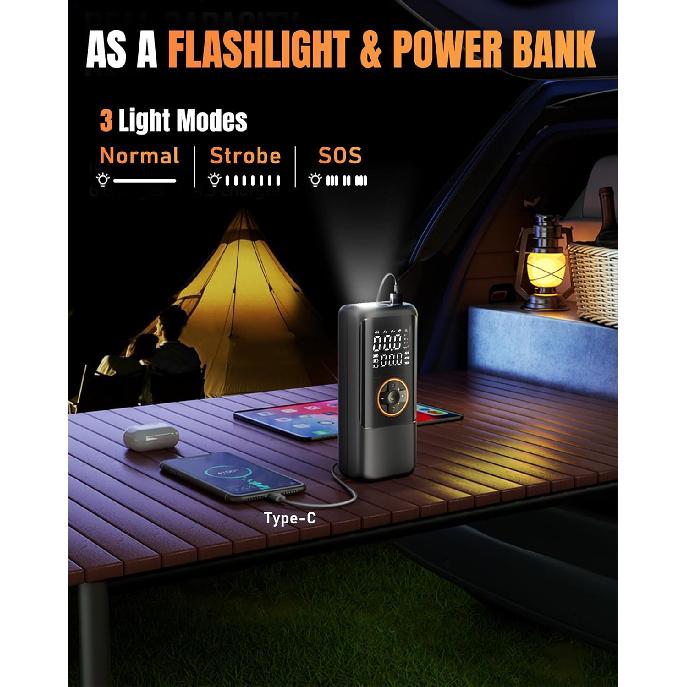 Tire Inflator Portable Air Compressor, 150PSI Air Compressor For Car Tires, Cordless Bike Pump With Pressure Gauge & LED Light, Tire Pump For Cars,