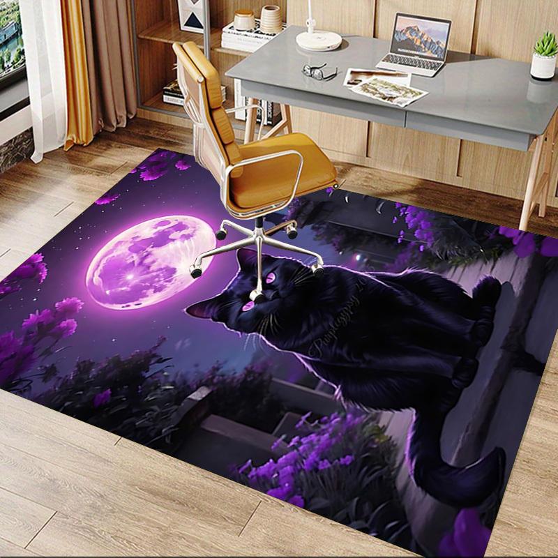 1 Stück Schwarze Katze Mond Teppich Anti-Rutsch Polyester Fußmatte für Büro.Schlafzimmer