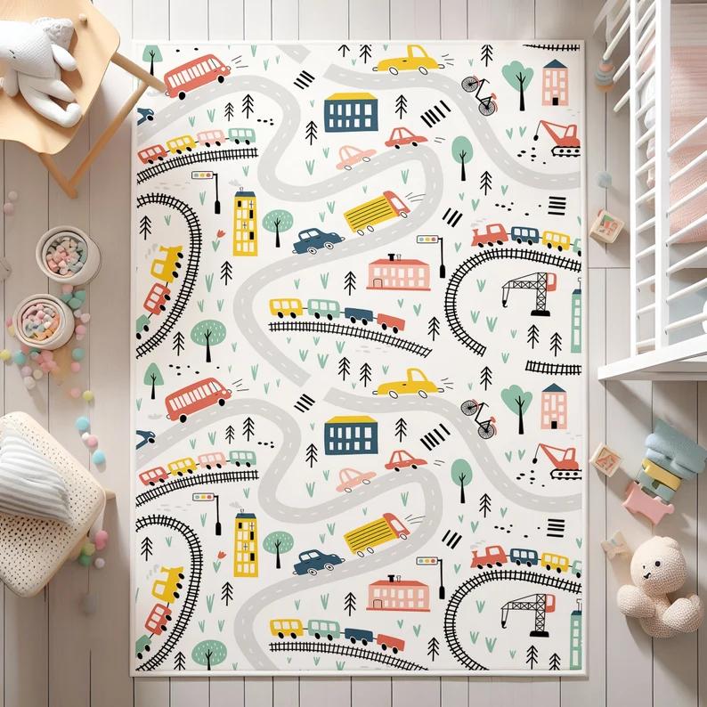Ultraweicher Stadtstraßen-Kinderteppich Spielzimmerteppich Schlafzimmer-Bodenmatte Kinderzimmer Wohnzimmer Pädagogische Spielmatte Geburtstagsgeschenk