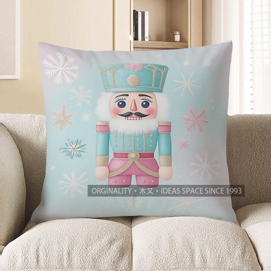 Home Decor Nutcracker With Snowflakes Winter Pillow Cover Pattern Cushion Cover Suitable For Sofa Bedroom Car Pillow Cover