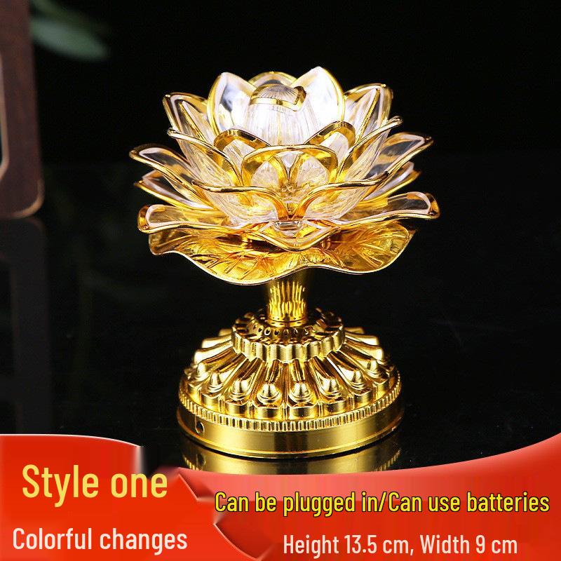 

Seven Colors Lotus LED Buddha Offering Lamp - Plug-in/Battery Powered for Altar