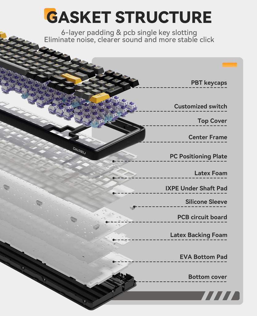 DAREU EK98PRO Wireless Gaming Keyboard with Numeric Mechanical USB English Gasket DREAM HIFI Switches Red Black Keypad, Keyboard, 2.4G