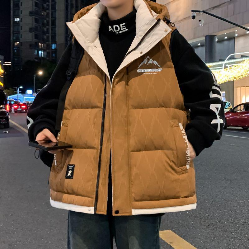 Men's Winter Two-Piece Look Vest: Thickened Down Cotton Casual Cape Coat