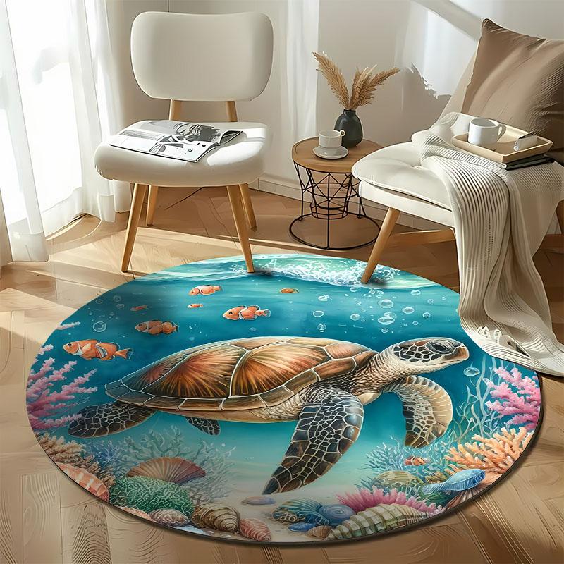 Free shipping! Underwater Turtle Adventure Rug for Kids' Rooms round carpet for home sofa bedroom, gift