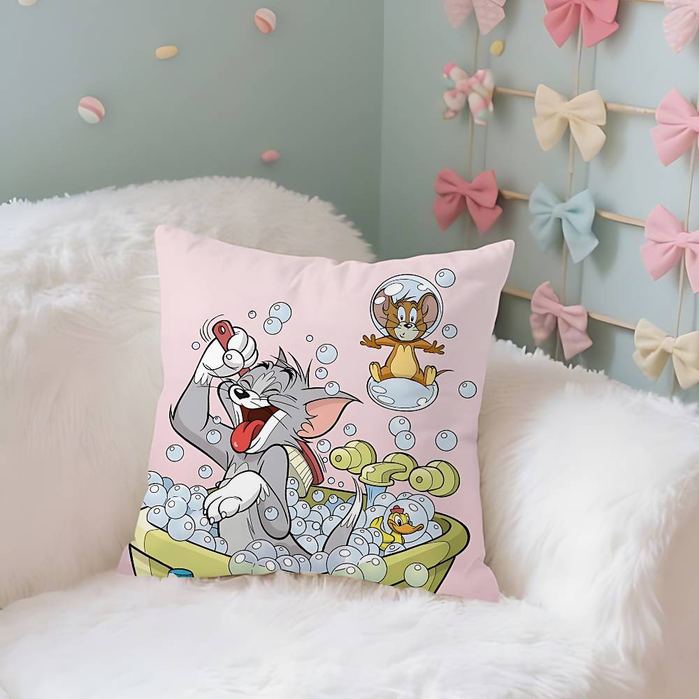 Cartoon TToms And JJerrys Case Plush Fabric Soft Pillowcase Double Sided Print Cushion Cover Household Gifts