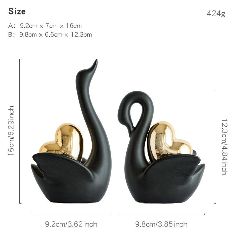 Love Couple Swan Ornament Ceramic Crafts Golden Love Sculpture White ceramic swan figurine  TV cabinet Home decor accessories
