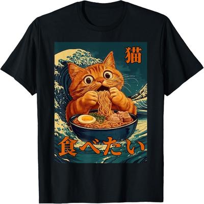 Cat Ramen Japanese Graphic Art Kids Men Women Funny Anime T-Shirt