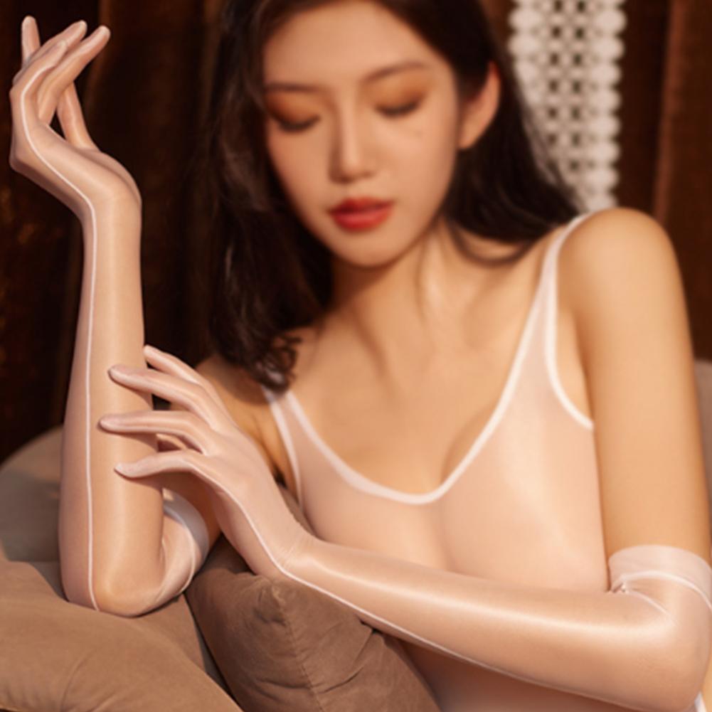 Sexy Transparent Gloves Men And Women Oil Shiny Glossy Tight Mittens Cosplay Transparent Ultra Elastic Party Club Thin Gloves