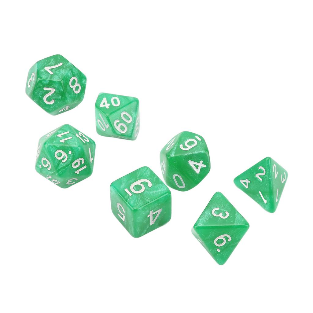 35Pcs Plastic Dice Kit Pearl Pattern White Numbers Polyhedral Dices for Game Desktop Education Green