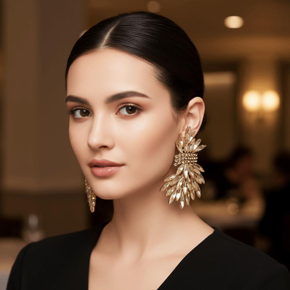 Exaggerated Wing Earrings Shaped Like Leaves Crystal Earrings Wheat Drop Earrings  Gift for Women