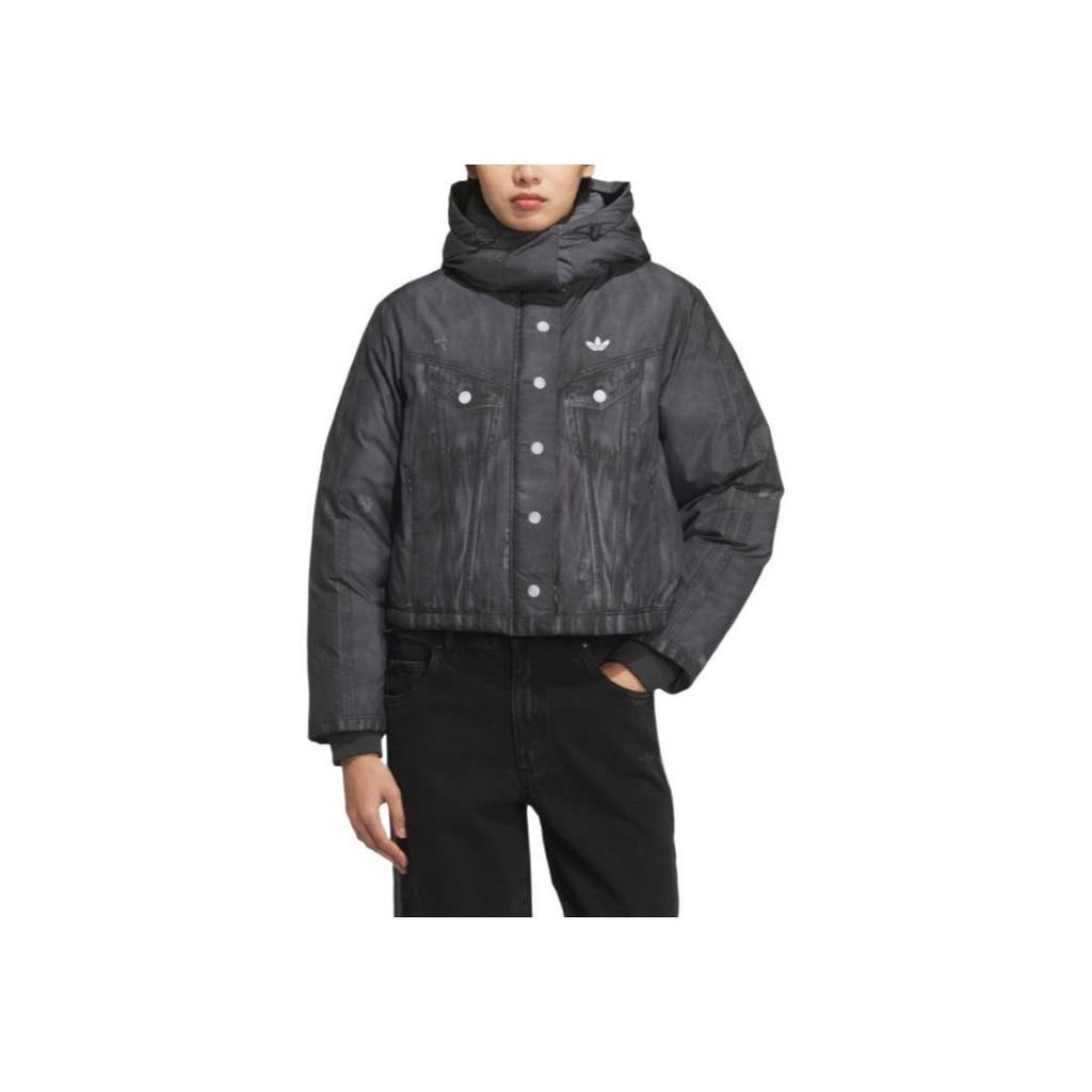 adidas Originals FW25 FK Denim Crop Sports Warm Zipper Long Sleeve Down Jacket Women Jacket KC2634