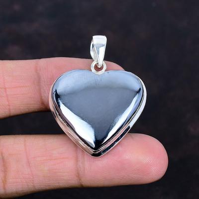 Shungite Pendant Original Gemstone Pendant Handmade Jewelry 925 Sterling Silver Pendant Statement Pendant Gifts for Him Heart Silver Jewelry