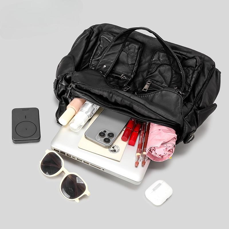 Vintage Punk Shoulder Bags Pu Leather Shoulder Crossbody Bags Large Capacity Luxury Tote Bags Travel Commuter Bag