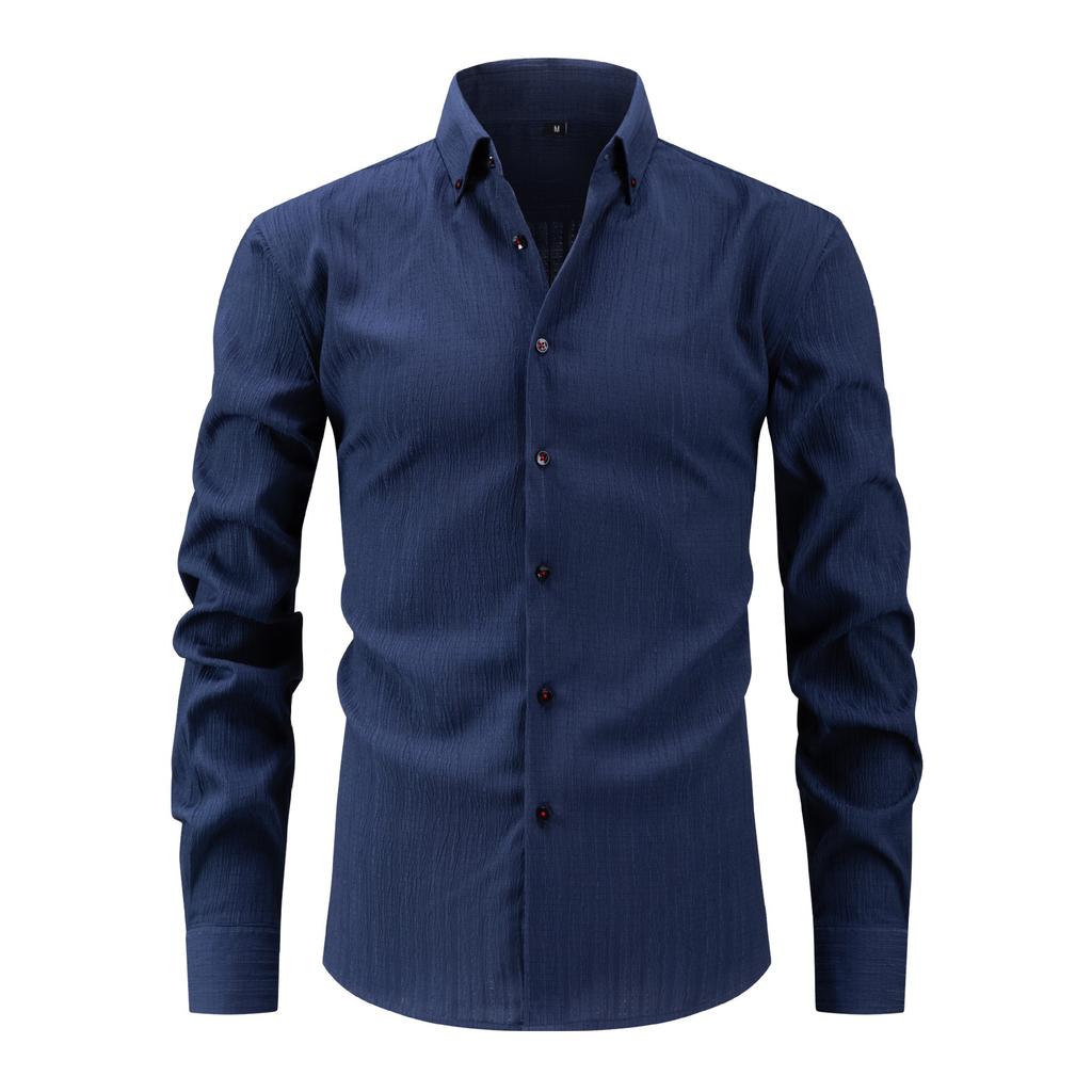 Fashionable Men's Shirt Waves Striped Long-sleeved Shirt Casual Loose and Versatile Button Splicing Top