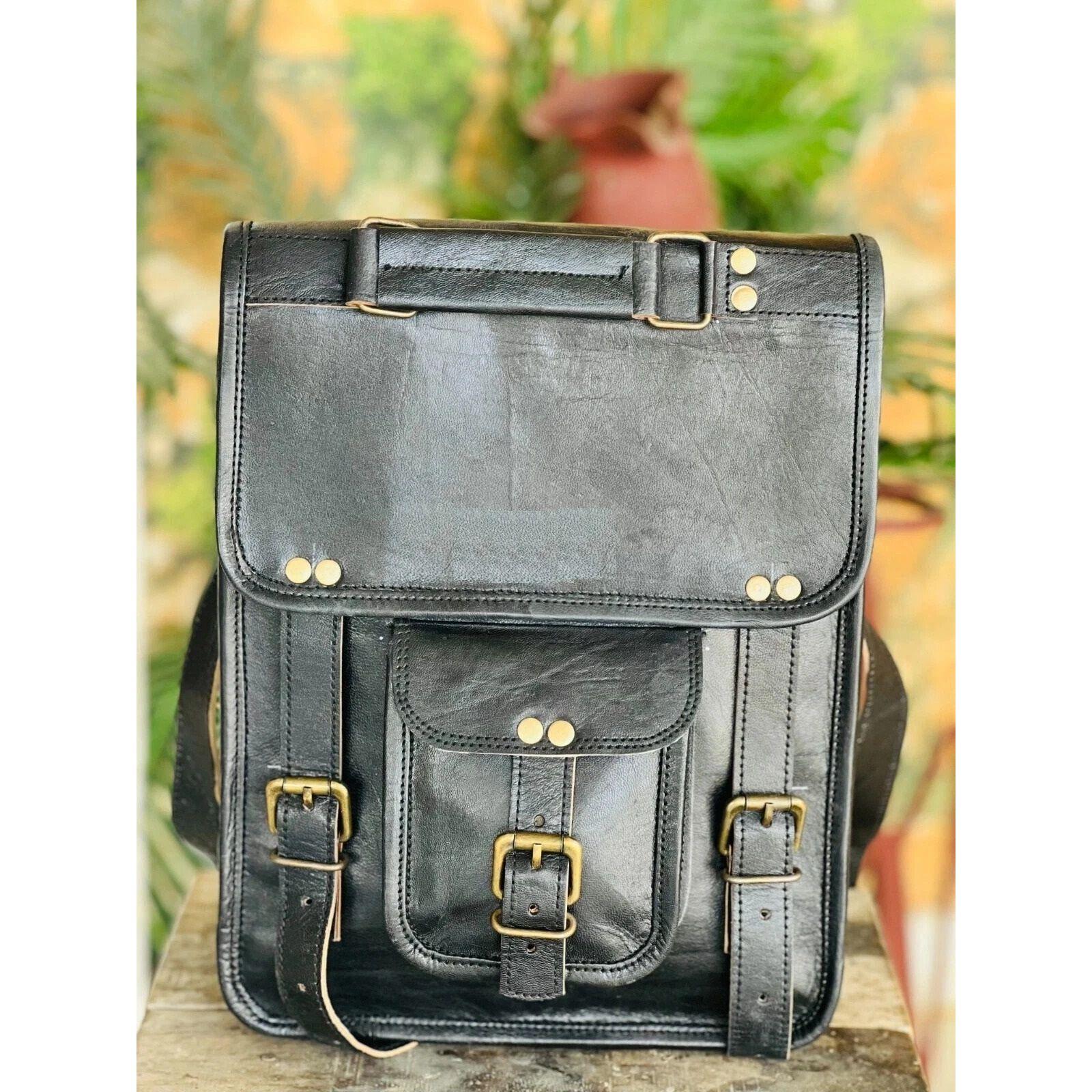 

Мужская кожаная сумка-портфель ручной работы в винтажном стиле для ноутбука и документов 15 x 11 x 4 in