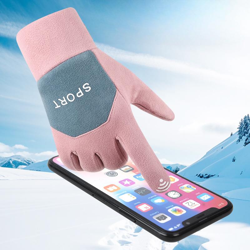 Velvet Gloves for Women In Autumn and Winter Warm and Non Slip Touch Screen Korean Version of Outdoor Cycling Gloves  Driving and Cycling Rider