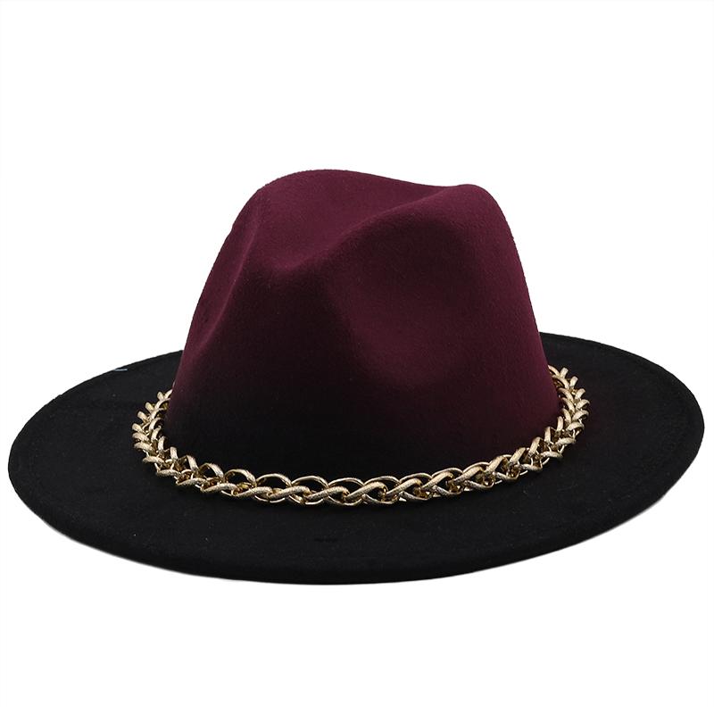 Winter Autumn Imitation metal chain Woolen Women Men Ladies Fedoras Top Hat Jazz Caps European American Round Caps Bowler Hats