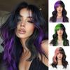 Synthetic Purple Mixed Black Wig Extension Short Wavy With Bangs Wig For Women Cosplay Party Wear