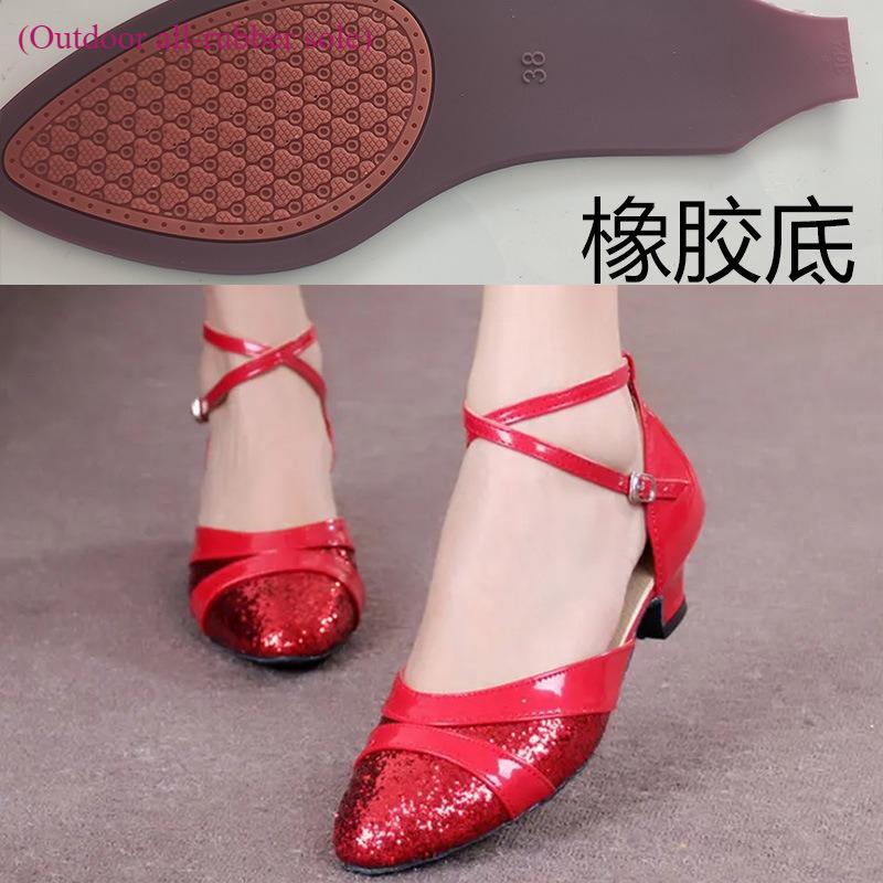 Hot Selling Ladies Modern Dancer Shoes, Tango Shoes, Waltz Indoor/outdoor Gold and Silver Shiny Dance Middle Heel