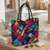  Colorful Geometric Tote Bag Large Capacity Fashion Canvas Shoulder Handbag for Daily Shopping Travel Use 