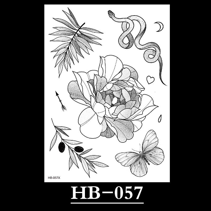 Flower Sketch Tattoo Sticker, Black And White Half Arm Tattoo Sticker, Waterproof And Sweat Proof Tattoo