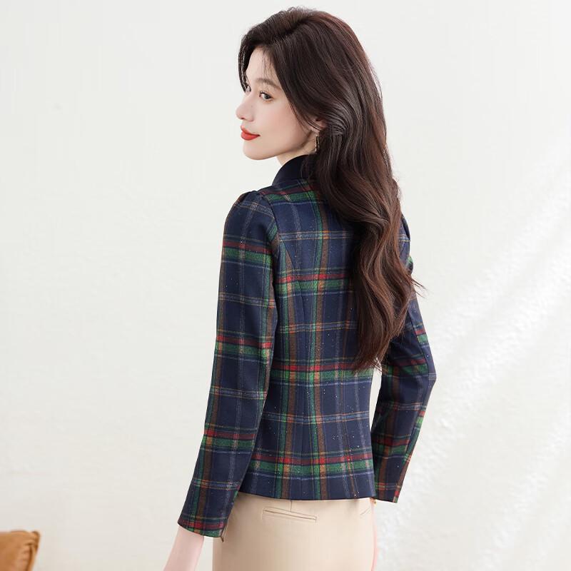 Kebeier Women's Retro Plaid Blazer Jacket