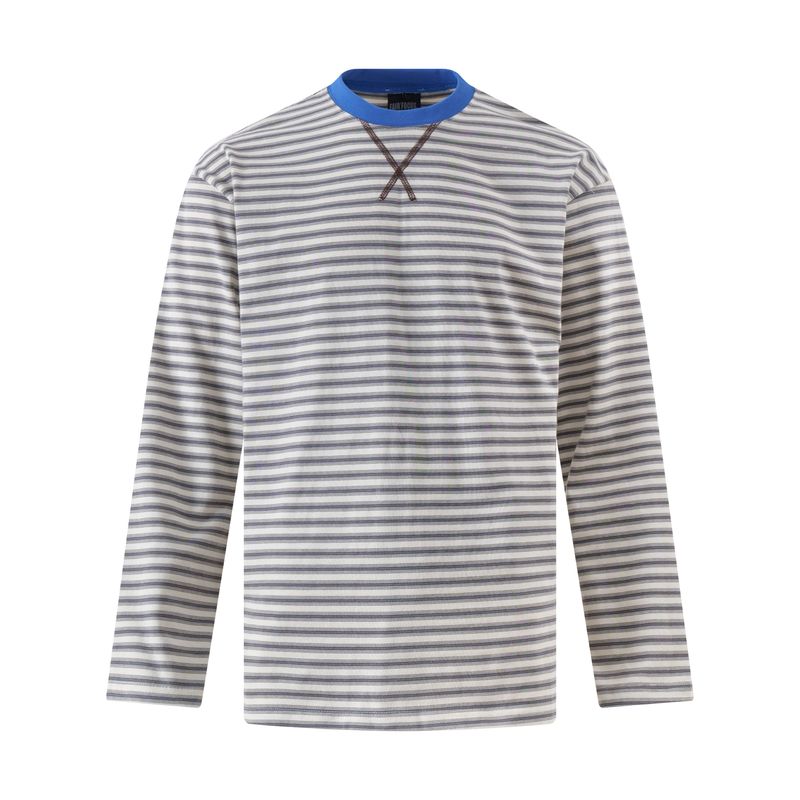 Kisko American Retro Classic Striped Color-Blocked Loose Long-Sleeve T-Shirt for Men and Women, High-End Casual Sports Style Top