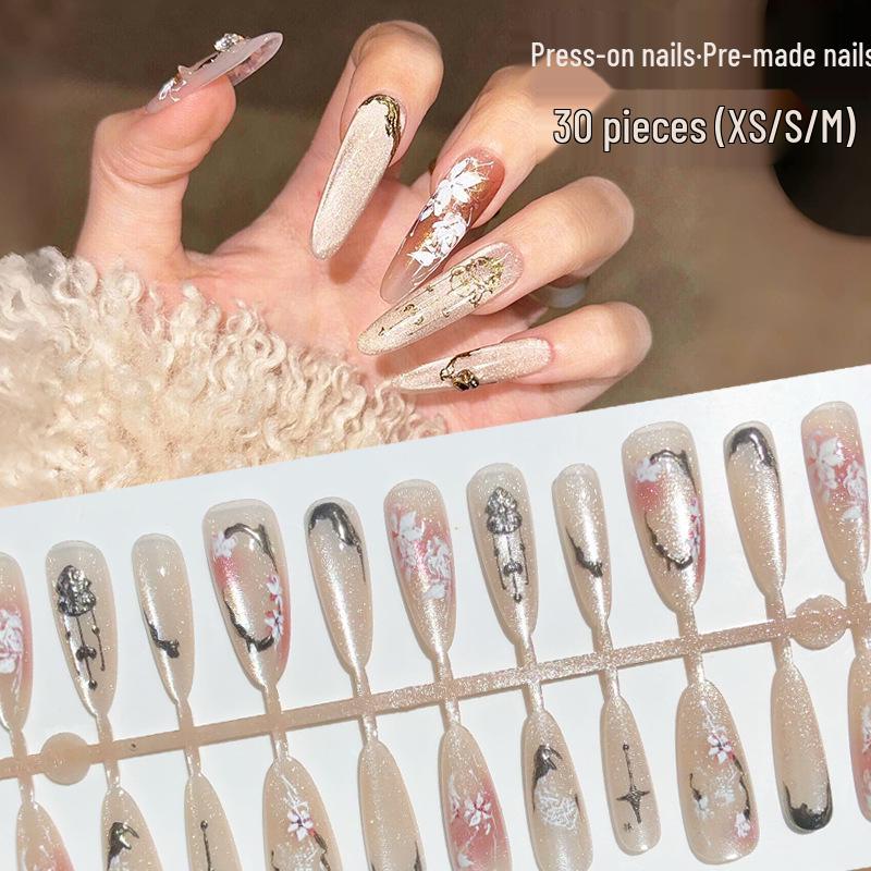 

Rich Girl Crystal Cat Eye Almond Style Press-On Nails, 30 Pieces Set
