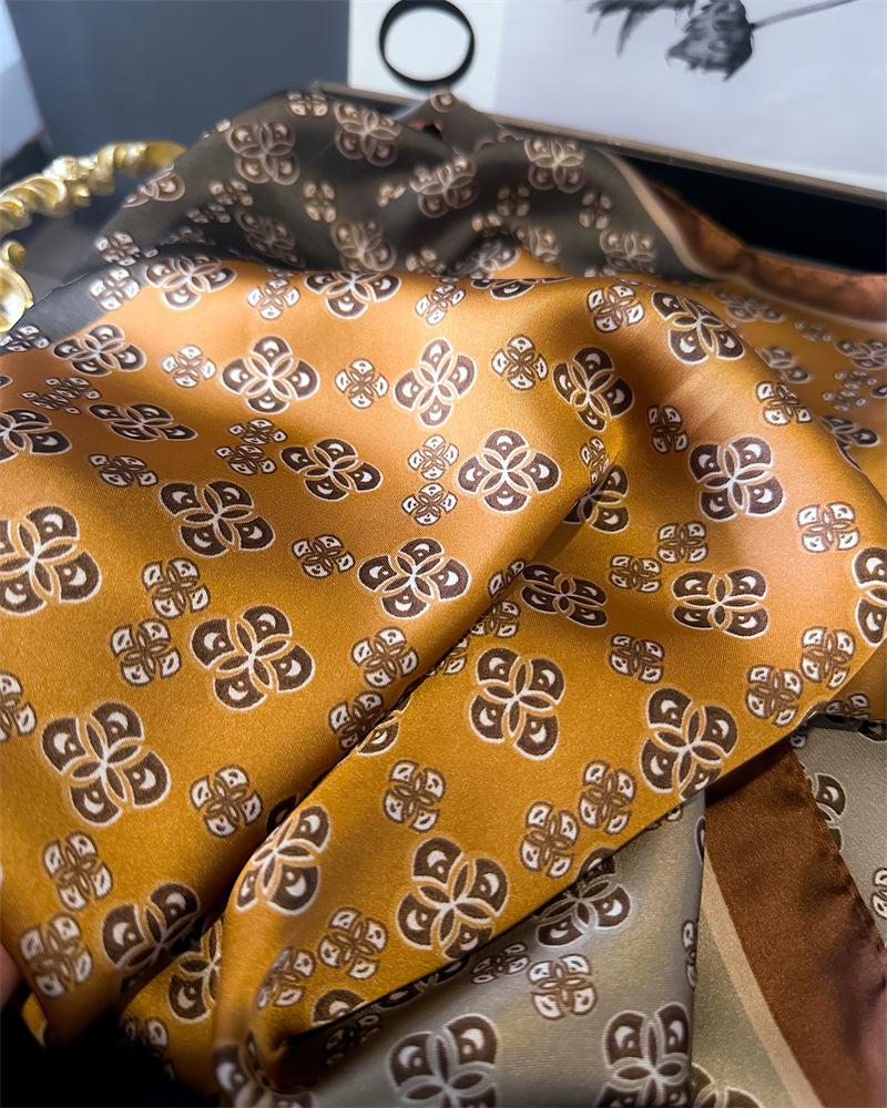 Luxury Brand Elegant Contrast Color Square Scarf Stylish Small Flower Print Neck Scarf Casual Imitation Silk Smooth Headband