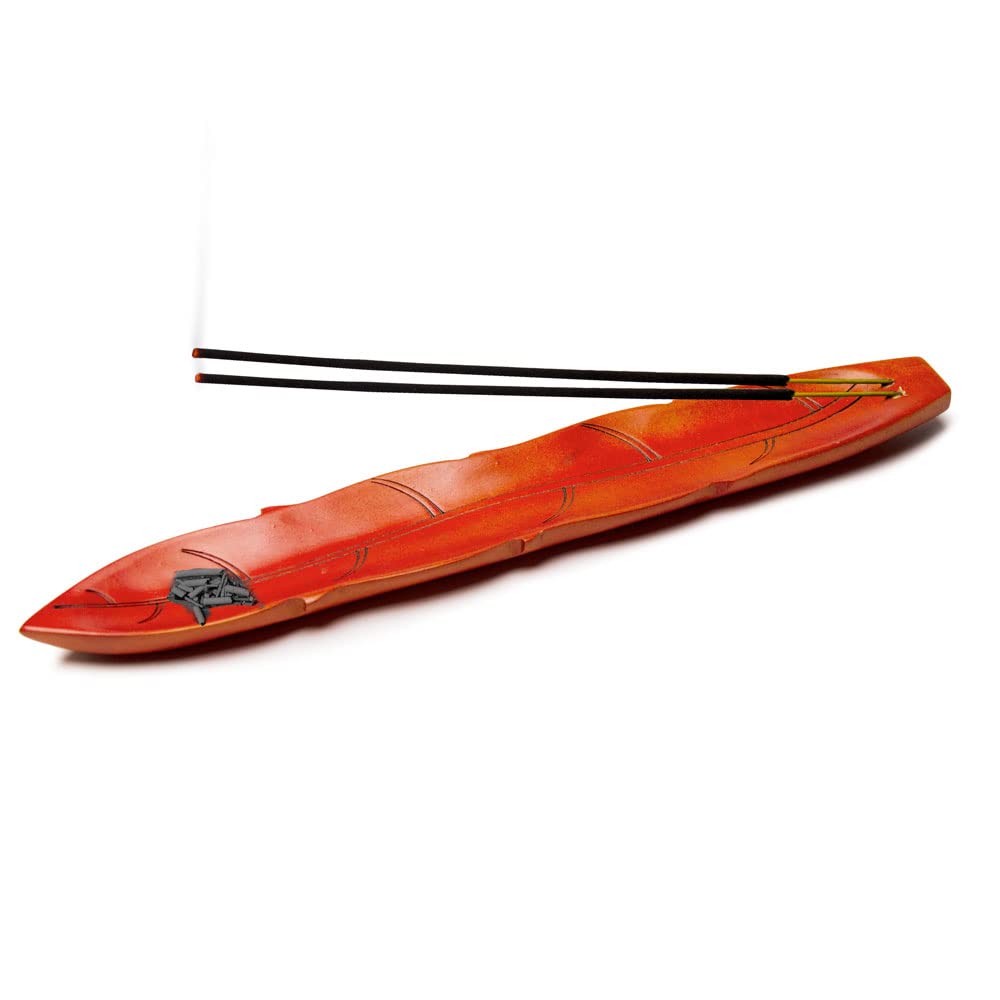 

Soulveda Cycle Pure Wooden Agarbatti Stand with Ash Catcher (Orange) Leaf Shape Teak Wood Holder for Home Office