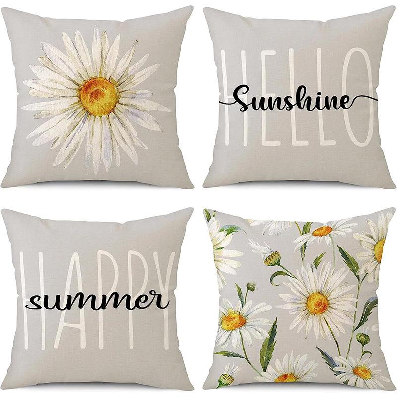 Spring and Summer Pillowcase Bedroom Living Room Sofa Pillowcase Linen Floral Decoration Pillow Cushion