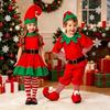 New Year Family Matching Outfits with Hat Performance Clothing Red Christmas Elf Costume Kid Adult