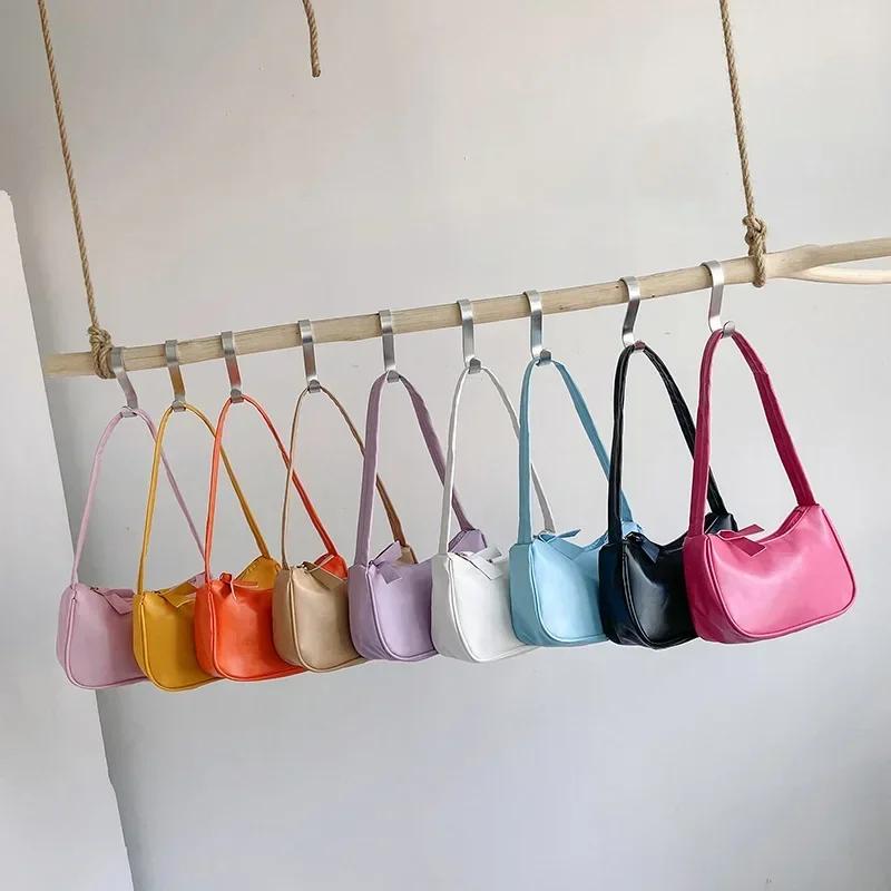 Soft PU Leather Women Shoulder Bags Casual Solid Color Small Top-Handle Handbags Ladies Fashion Shoulder Bags