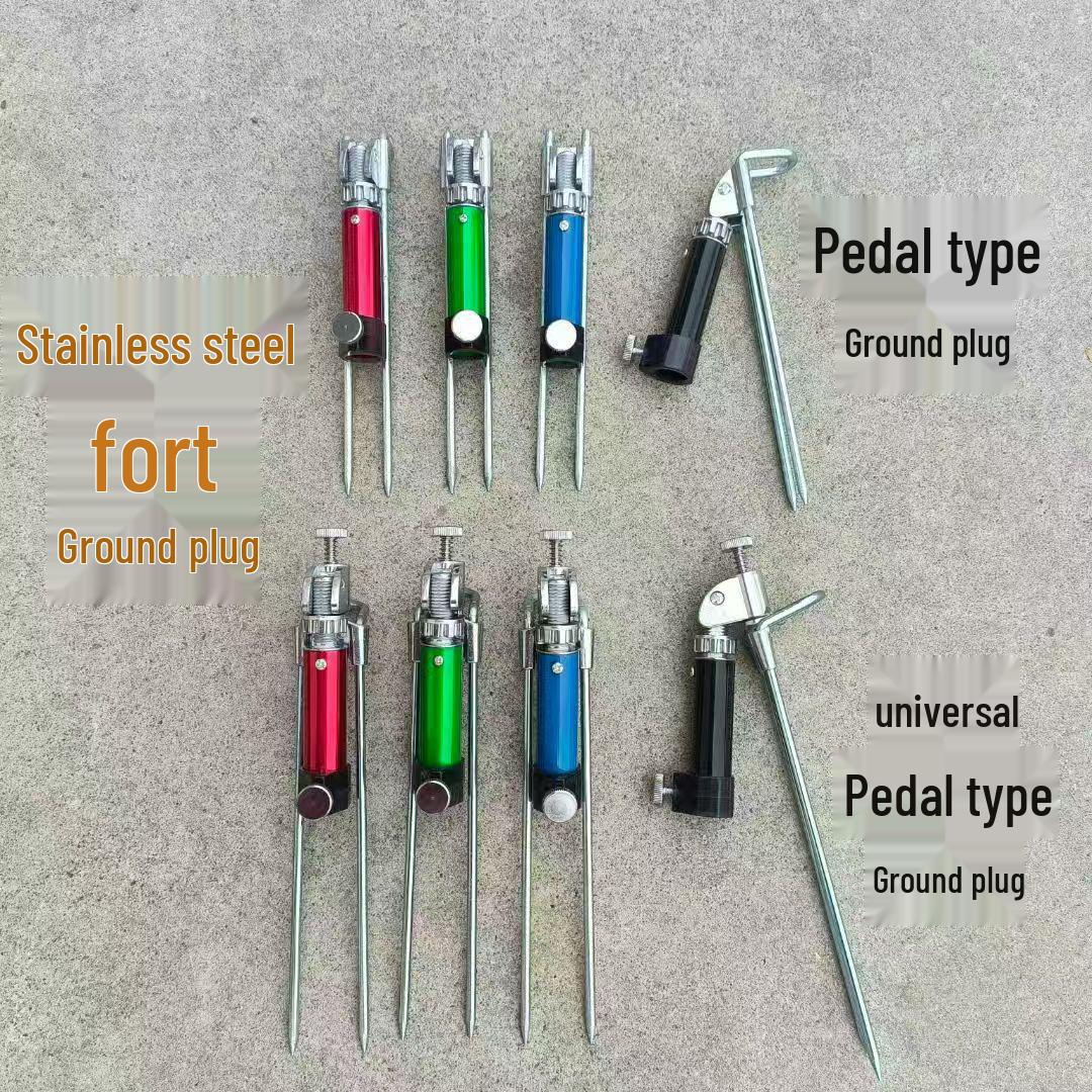 Stainless Steel Ground Stake Fishing Rod Holder Turret Stand Universal Foot Pedal Ground Stake