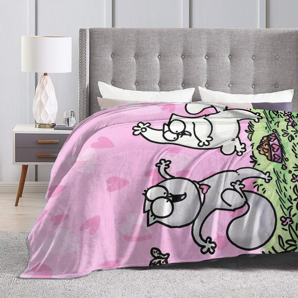 Humorous Cartoon Cat Simons Cat Flannel Throw Blanket Blanket for Bedding Outdoor Lightweight Quilt,