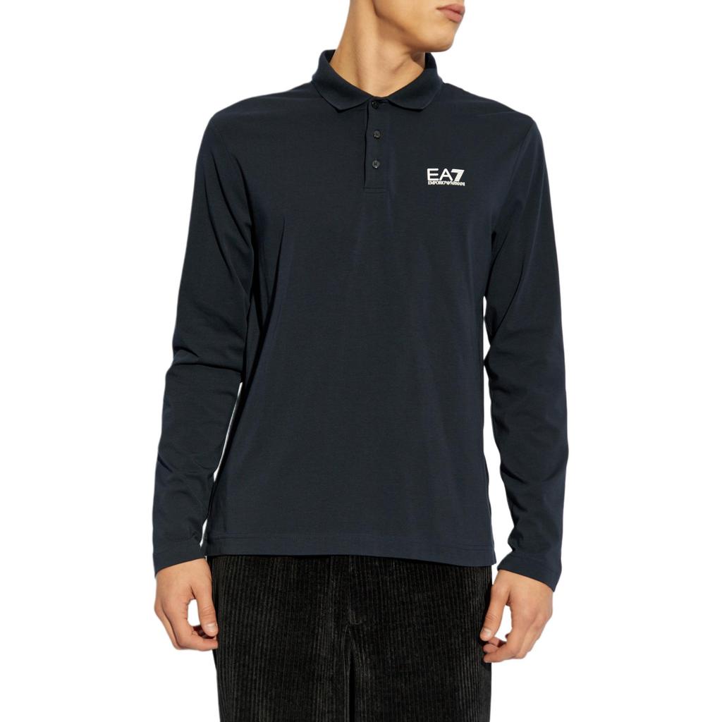 Emporio Armani Ea7 Solid Logo Label Pullover Long Sleeve Polo Shirt Men Tops Blue 8NPF15-PJVQZ-1562