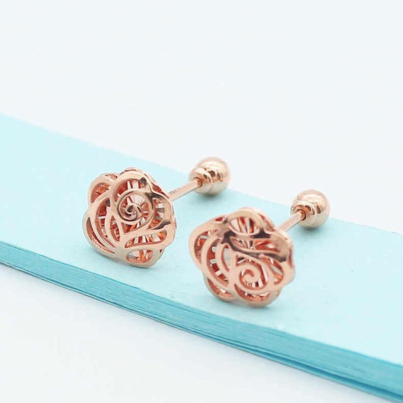 Изысканные цветные золотые серьги-гвоздики с покрытием из розового золота, двухслойные, полые, в цвете розово-фиолетового золота, для женщин