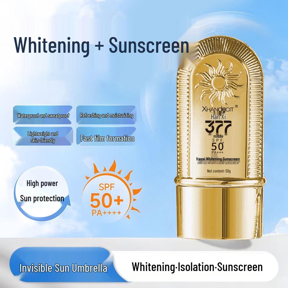 377 SPF 50+++ Whitening Sunscreen: Waterproof, Sweatproof, Refreshing, Non-Greasy, Concealing Bare Face Lotion.