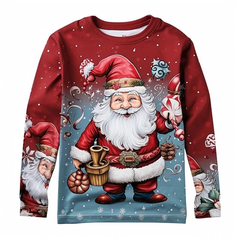 Christmas Men's Santa Claus Graphic Long Sleeve T Shirt Crew Neck Casual Tee Shirt New In Sports Tshirts For Men