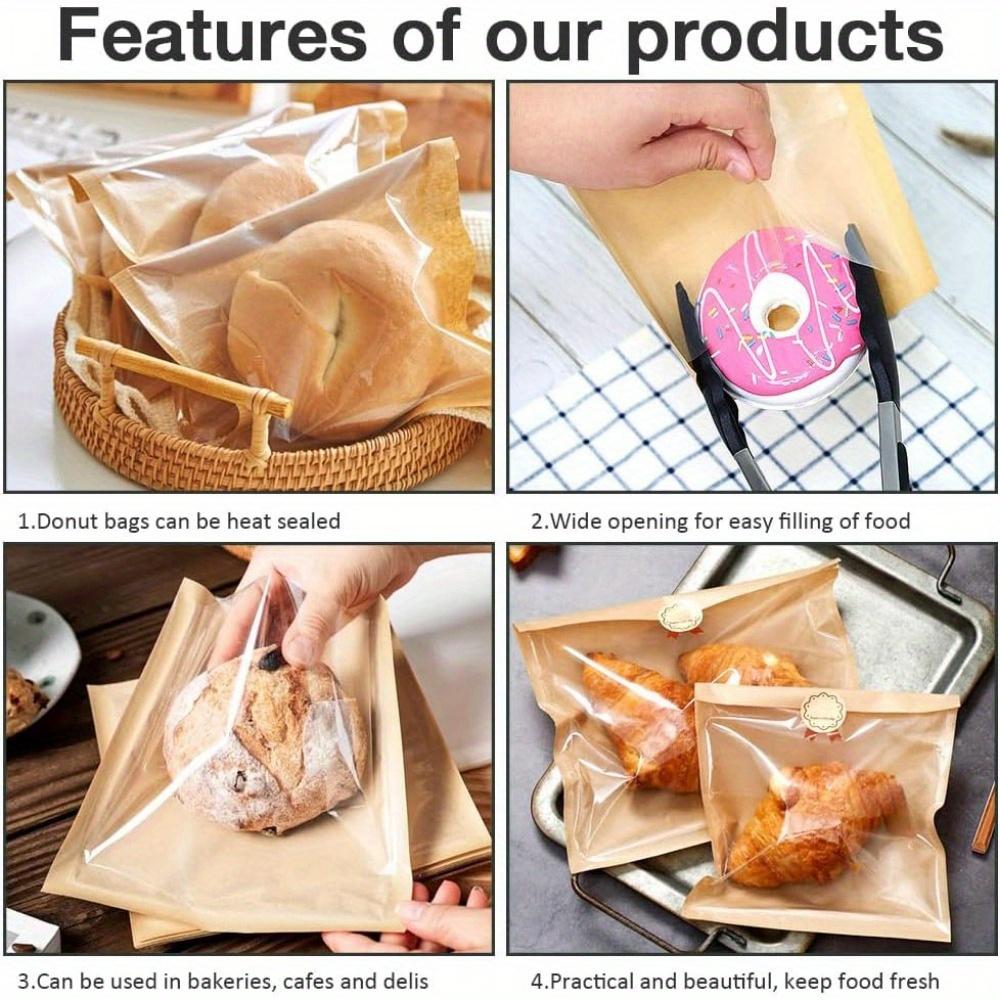 100pcs Bakery Bags with Window Paper Sandwich Bags Donut Bags To Go Bakery Paper Bags for Treat Snack Cookie Packaging