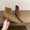 Blockabsatz Wildleder Spleißen Braun Eckige Spitze Martin Stiefel Damenstiefel 2025 Herbst und Winter Französische Kleine Nude Stiefel Schmale Kurze Stiefel