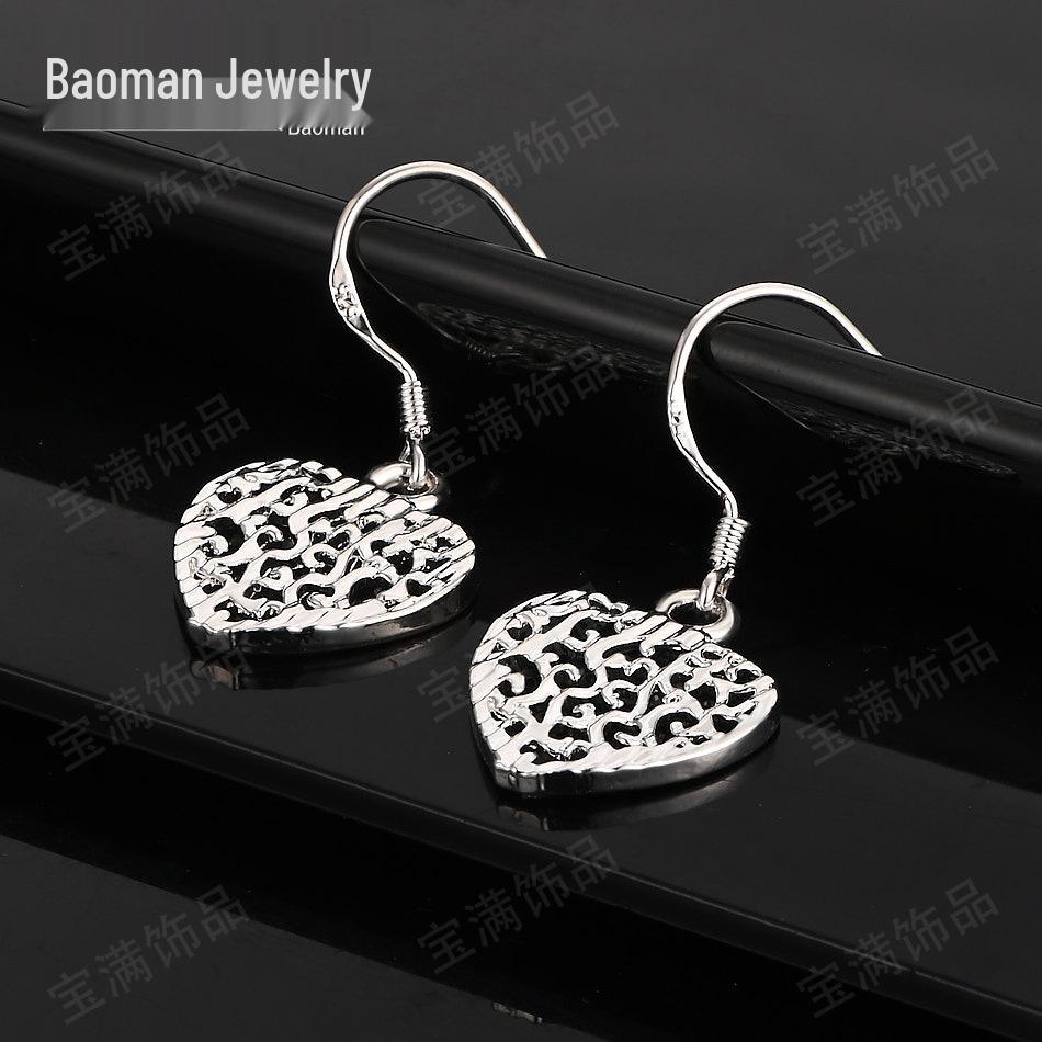 Women's Charming 925 Silver Heart-Shaped Jewelry Set: Earring & Pendant